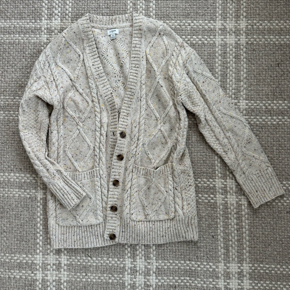 J. Crew Donegal long cable-knit cardigan sweater in Autumnal Neps